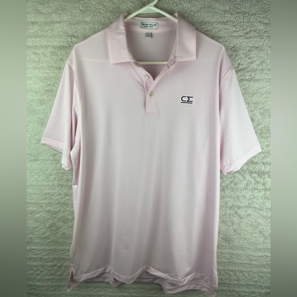 PETER MILLAR Summer Comfort Pink & White Stripe Polo Shirt Size Large
